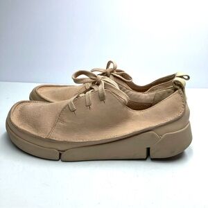 Clarks Women's Trigenic Leather Sneakers Shoes 8.5 M Flex Nude Nubuck Casual